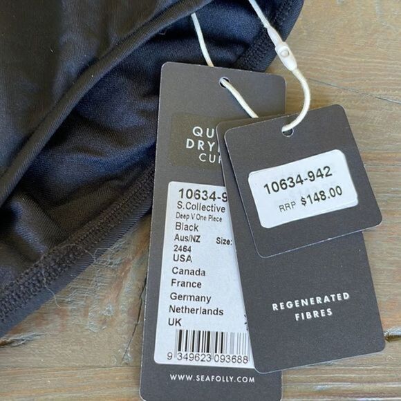 Anthropologie SeaFolly Black Active Deep V One-Piece Swimsuit US 6 & 12 - Picture 4 of 7